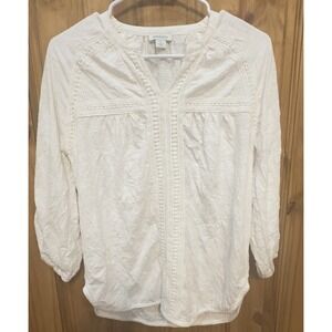Sundance Women's White Boho Lace Pintuck‎ Blouse Size Small
